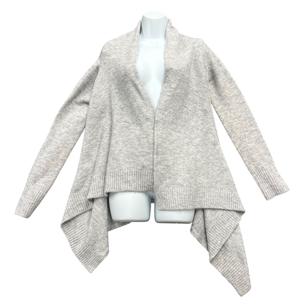 Zara Knit Cardigan Womens Small Grey Open Front Asymmetrical‎ Handkerchief Hem